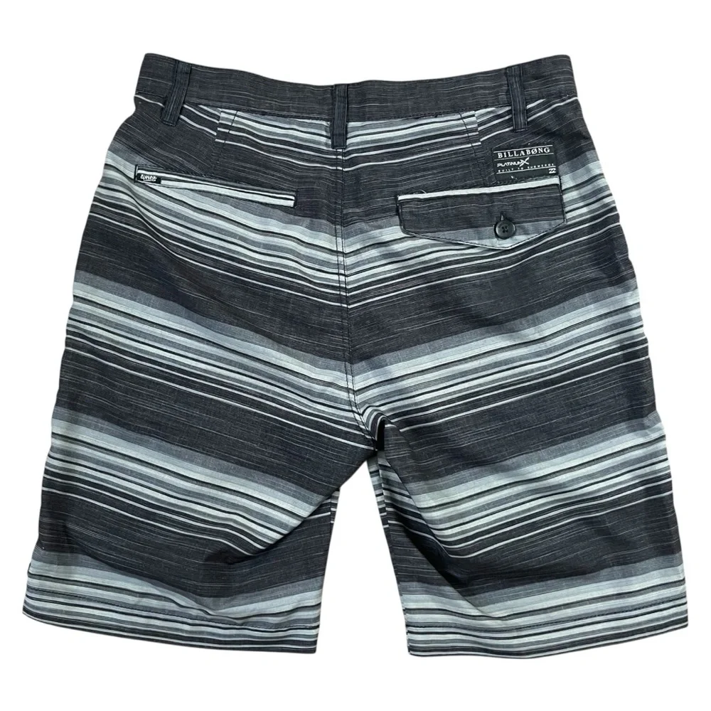Billabong‎ Platinum X Stretch Black Gray Striped Hybrid Board Shorts Sz 32